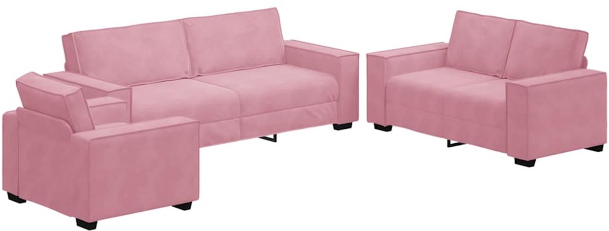 vidaXL - 3-delige - Loungeset - met - kussens - fluweel - roze