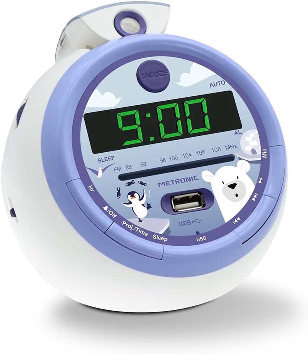 Wekkerradio met USB-oplader en Dubbel Alarm - Projectieklok - Paarse LED