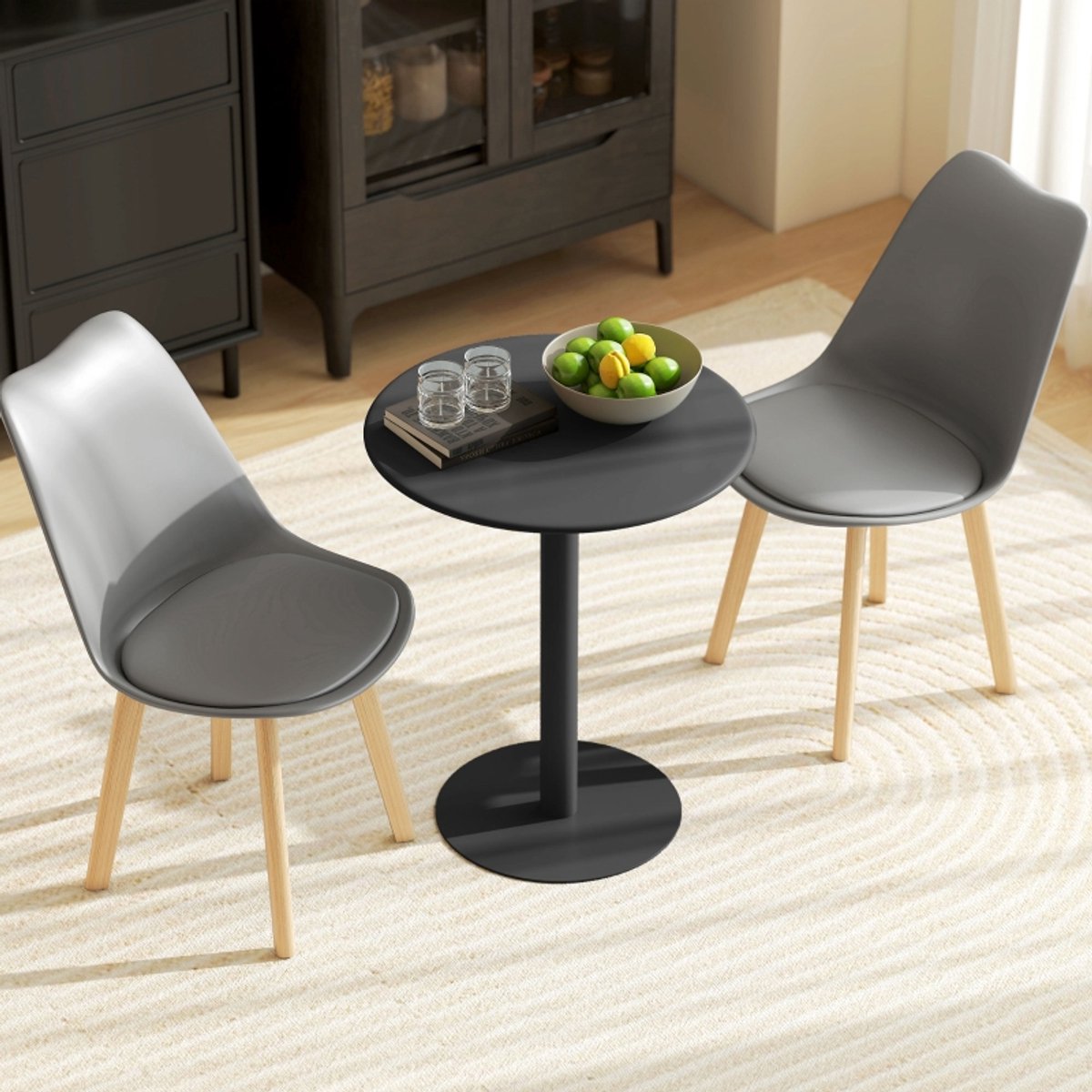 OKWISH Ronde Eettafel – Compact En Ruimtebesparend – Voor Keuken Balkon En Thuiswerkplek – Staal Zwart – Ø60 x 72 cm
