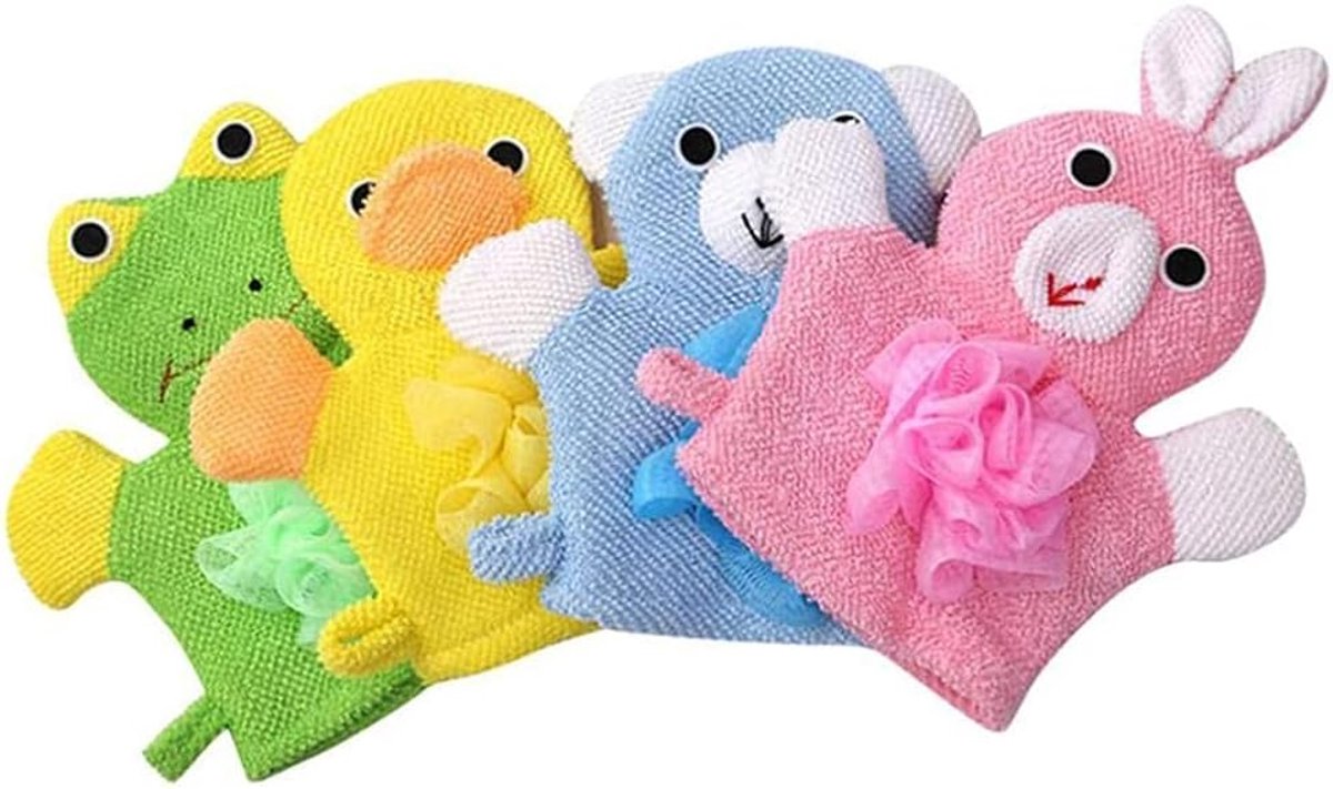 4 Stuks Katoenen Baby Douchewanten Schrobbers Roze en Blauw
