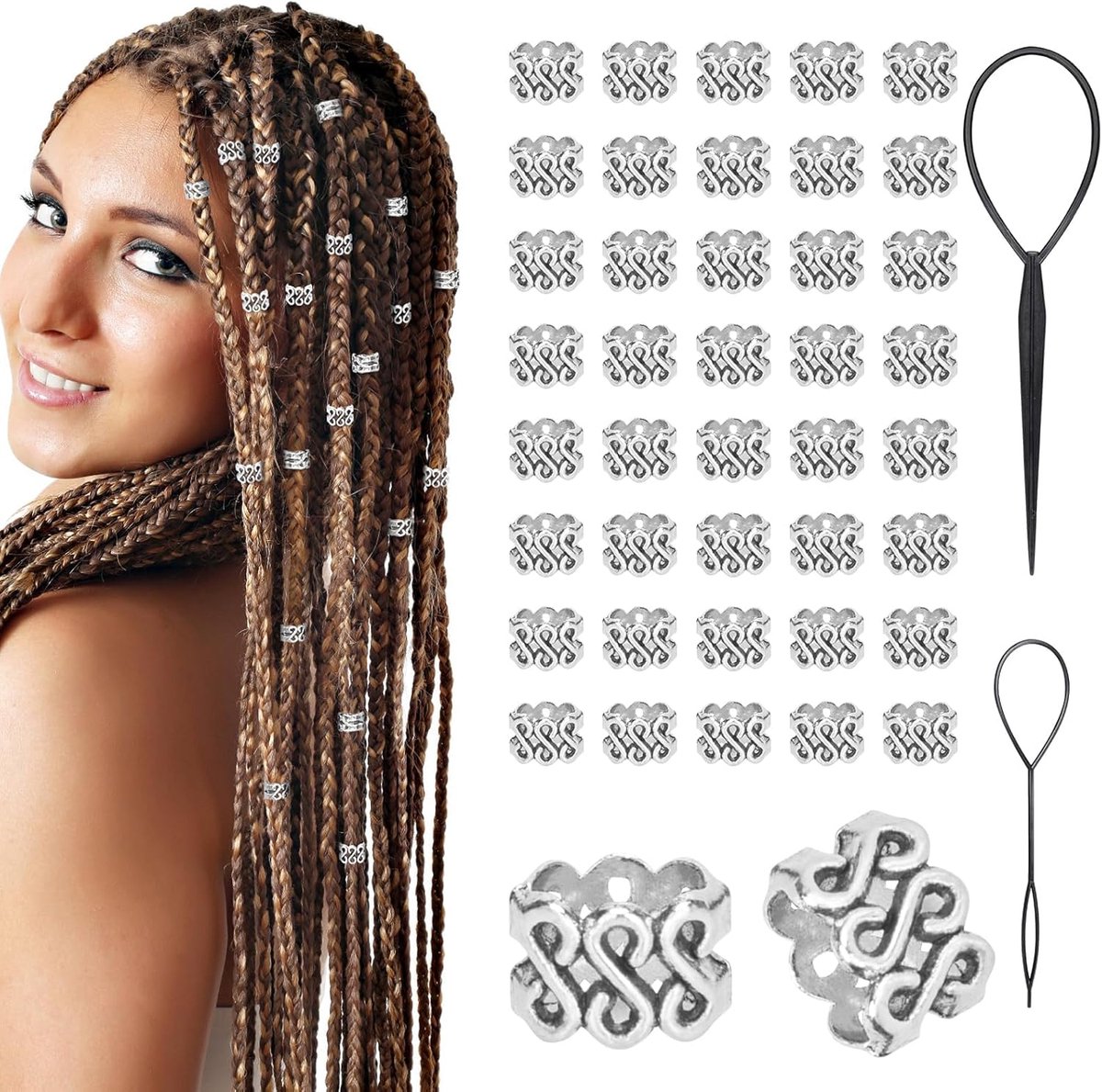 40 Stuks Haarvlecht Accessoires in Zilver
