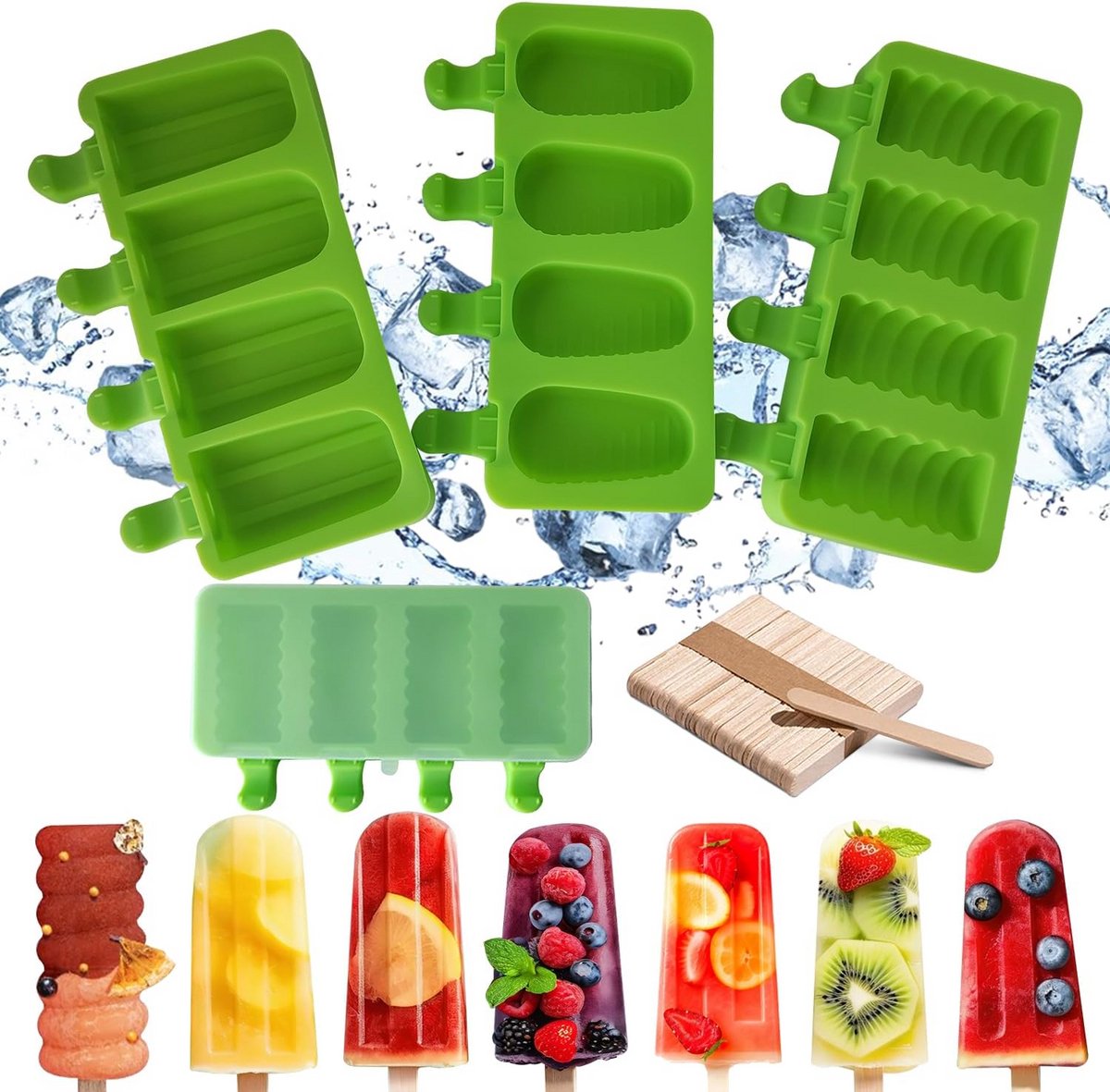 3-Delige Set Siliconen IJsblokvormen voor Popsicles - Herbruikbaar en Stapelbaar