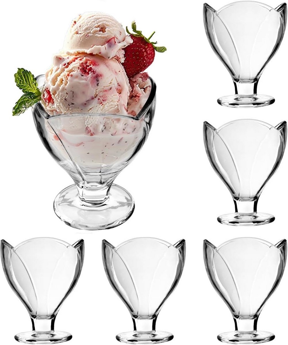 Set van 6 Dessertglazen met Voet voor IJs en Voorgerechten
