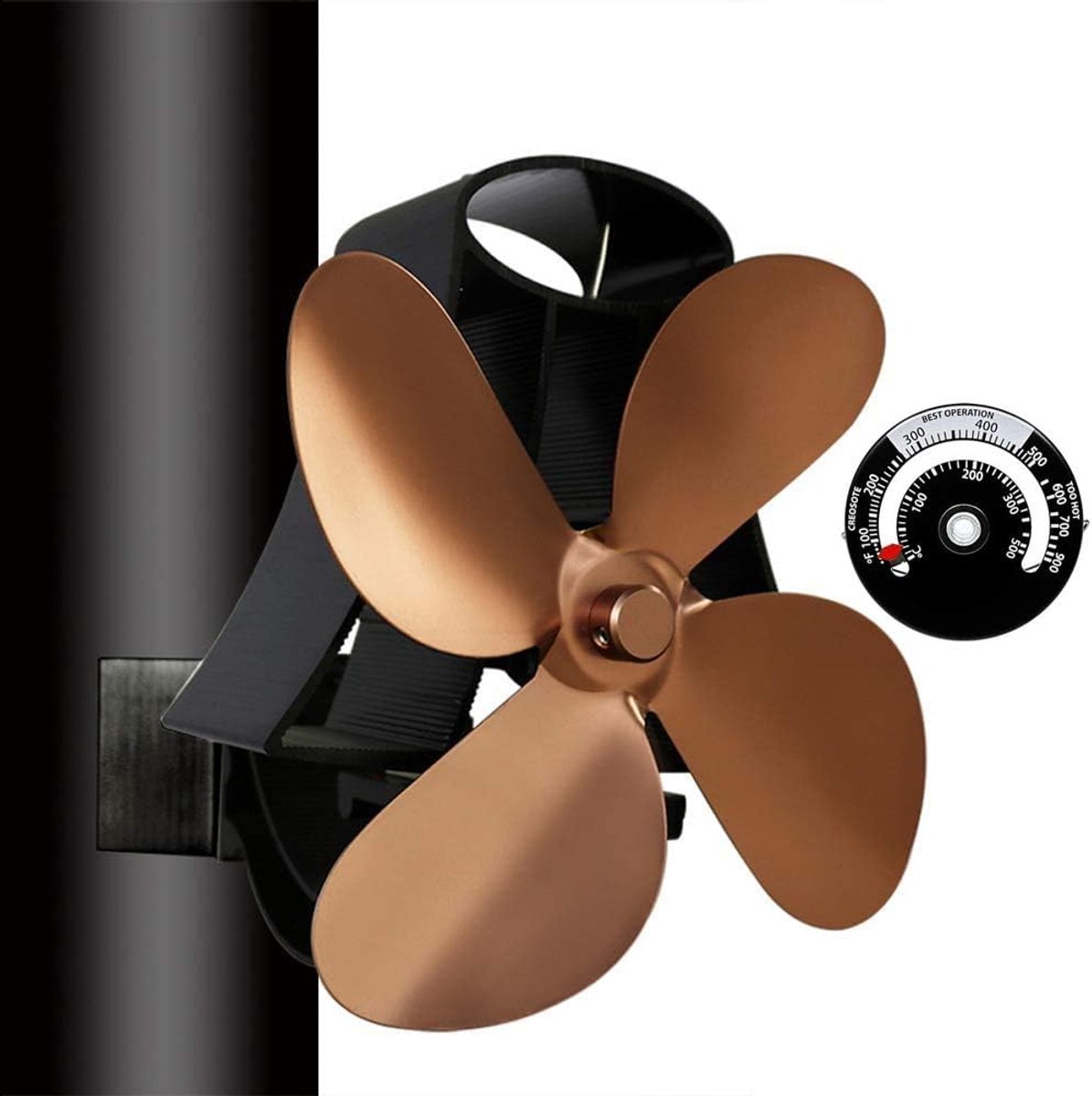 Warmte-aangedreven kachelventilator met 4 bladen voor houtkachel en open haard
