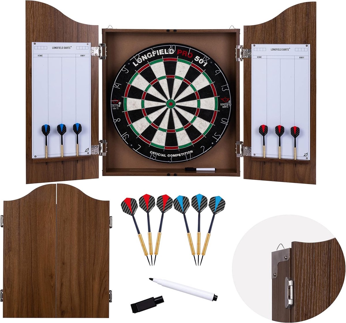 Dartbord met Kast - Professioneel Dartbord Set met 6 Darts en Scoreborden