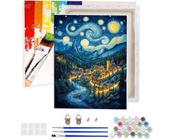 Schilderen op Nummer voor Volwassenen: Sterrenhemel Stad Compleet met Lijst 30x40 cm
