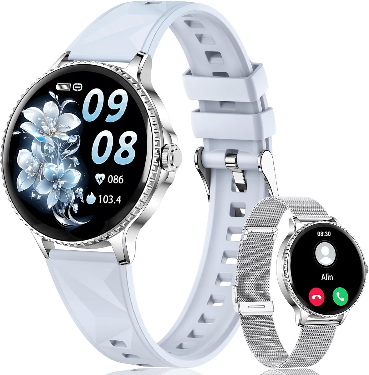 Dames Smartwatch 41mm Zilver met Bluetooth Bellen en Fitness Tracker