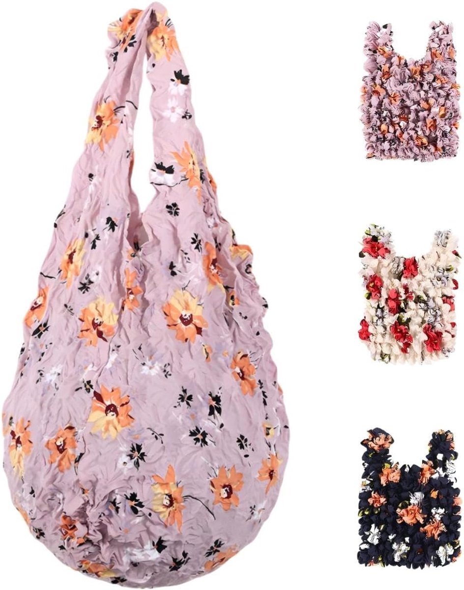 Herbruikbare Boodschappentassen (3 stuks) - Grote Shopper met Bloemenprint - Duurzame Strand- en Reistas