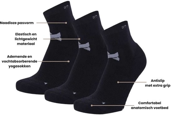 Xtreme Yoga Sokken Navy - 3 paar - Pilates sokken - Antislip - Anatomisch voetbed - Maat 35/38 van Xtreme — afbeelding 2
