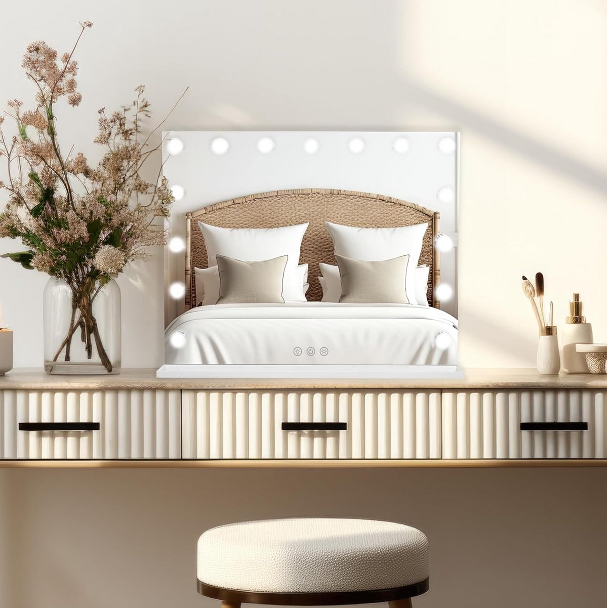 Make-up Spiegel met 15 LED Lampen, Bluetooth Speaker en USB Opladen