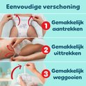 Illustratie van het aantrekken, uittrekken en weggooien van een luier.