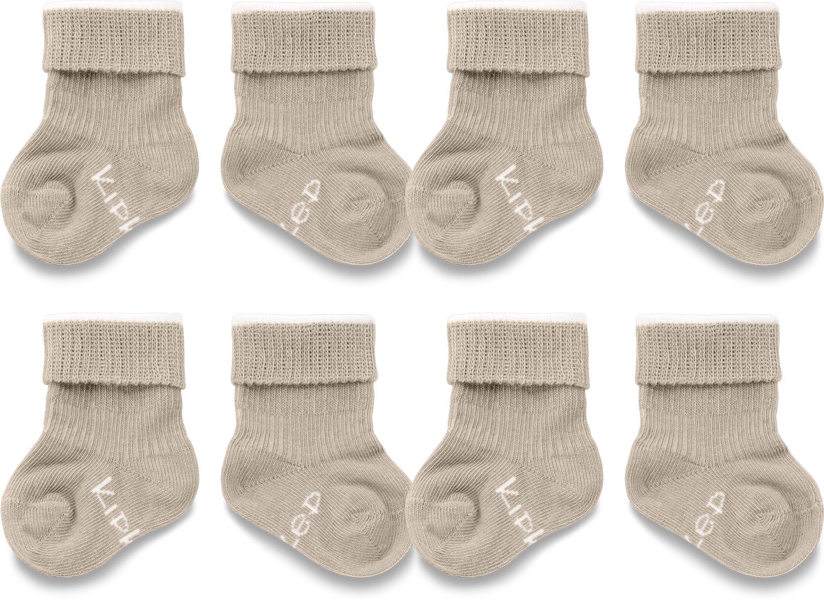 KipKep Blijf-Sokjes 4 paar - maat: Newborn, Prematuur - Cookie - Beige - Bio-katoen - Voordeelpak - baby sokjes