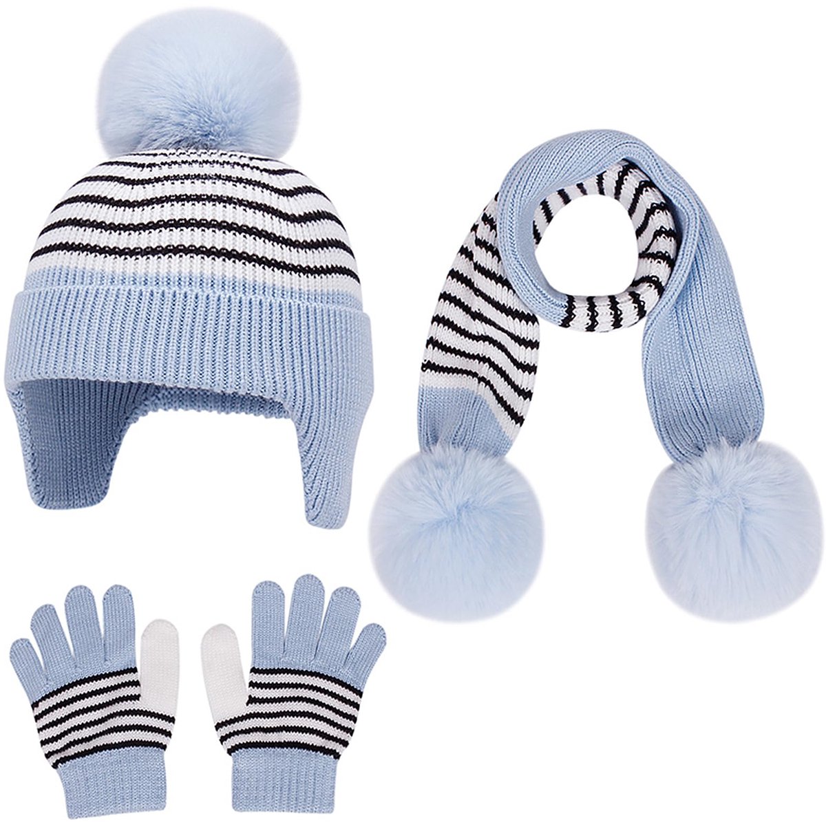 3-delig Kinder Winterset - Warm Gehaakte Muts, Handschoenen en Sjaal - Geschikt voor 1-6 Jaar