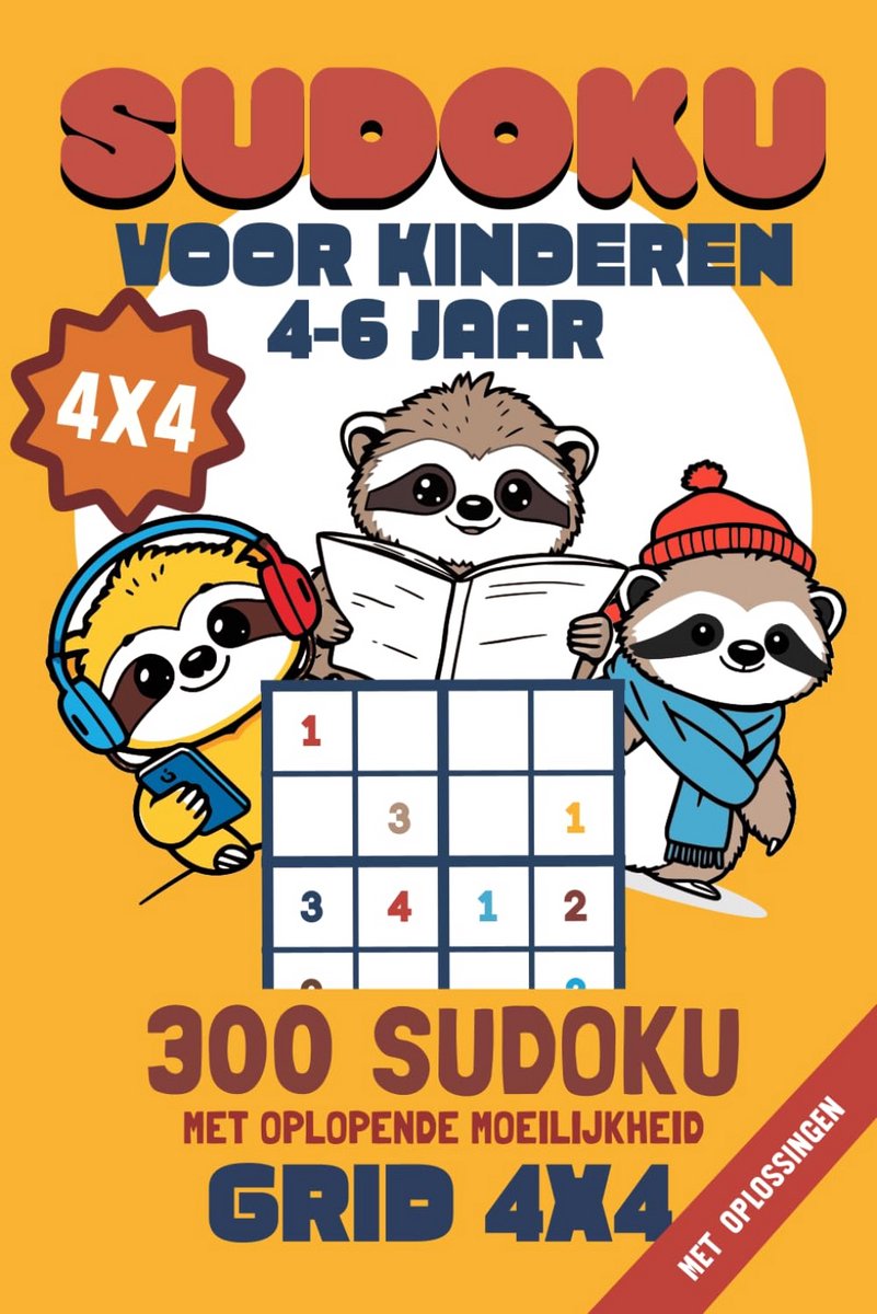 300 Sudoku Puzzels voor Peuters en Kleuters (4-6 jaar) - Leer Makkelijk en Moeilijk met 4x4 Rasters