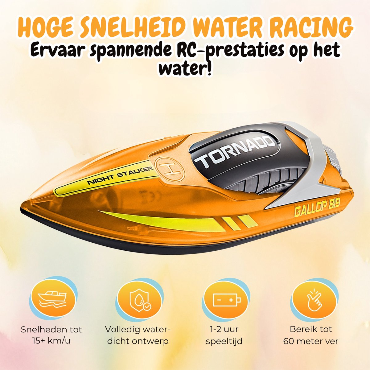 Pumpify Bestuurbare Boot – Waterspeelgoed – Met LED Verlichting – RC Boot – Snelheid Tot 15 km/h – 60m Bereik – Speelgoed Boot – Speedboot – Afstandsbestuurbare Boot - Speelgoed – 5 jaar – 6 jaar – 7 jaar – 8 jaar – 9 jaar – 10 jaar – Oranje — afbeelding 4