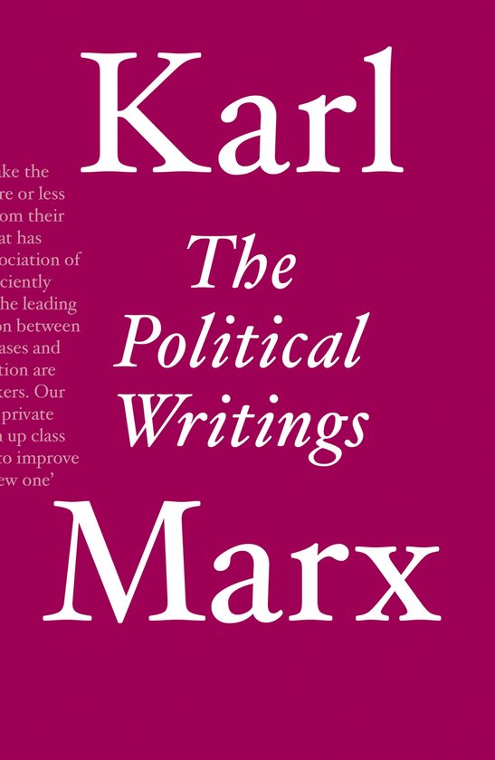 Boek 'Karl Marx The Political Writings' op een bordeauxrode achtergrond.