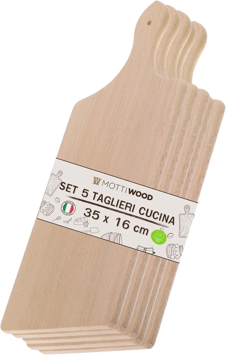 Set van 5 Houten Snijplanken met Handvat, 100% Beukenhout