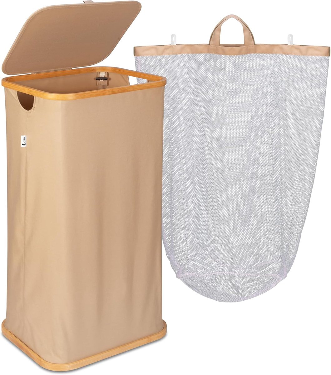 Grote opvouwbare wasmand met deksel en afneembare waszak