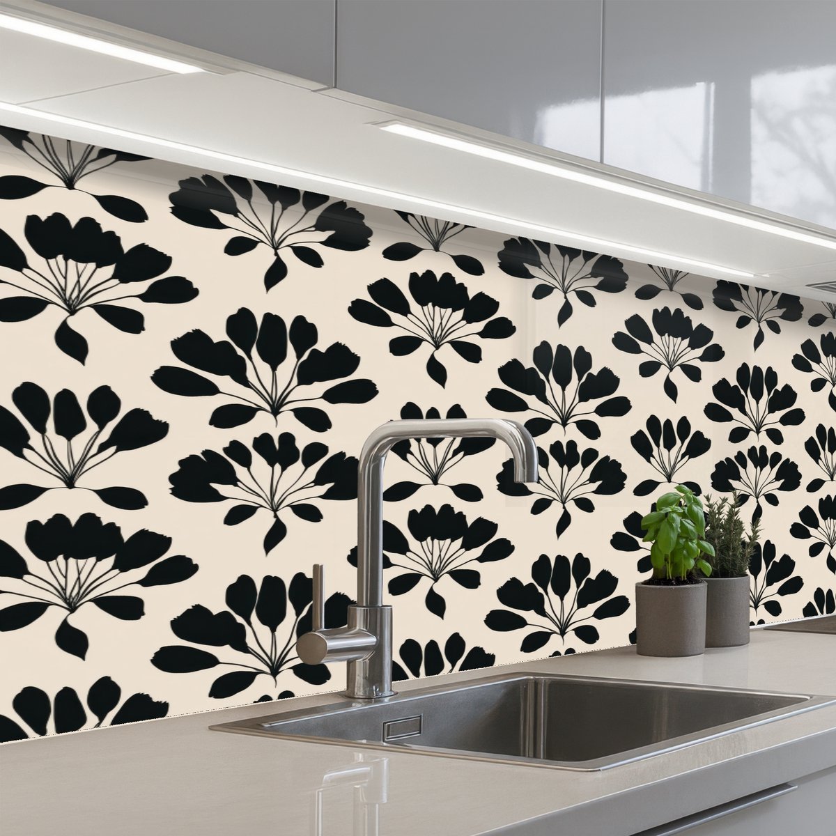 Keuken achterwand 150x60 cm - Spatscherm zelfklevend Abstract - Patroon - Zwart - Muurbeschermer - Spatwand fornuis