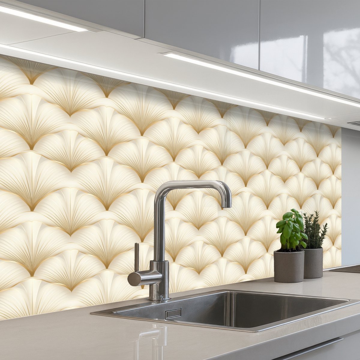 Keuken achterwand 100x60 cm - Spatscherm zelfklevend Waaier - Motief - Goud - Muurbeschermer - Spatwand fornuis