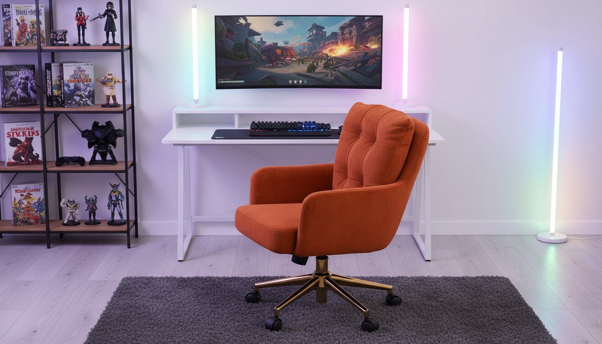 Bureaustoel Casa Velluto SunsetVelvet – Ergonomische Draaibare Bureaustoel Oranje met Wielen en Armleuningen – Fluwelen Kantoorstoel Verstelbare Hoogte 46-54 cm – Kantelbare Rugleuning 90-120° – Luxe Thuiswerk Bureau Stoel