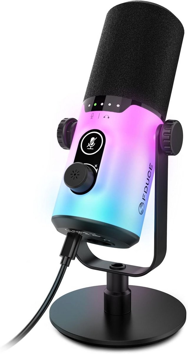 Professionele USB/XLR Podcast Microfoon met RGB Verlichting en Mute Knop voor Gaming en Streaming