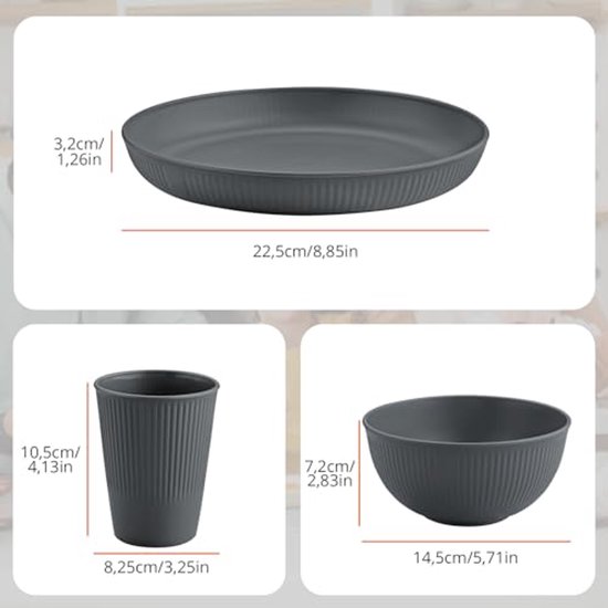 Ultiluxe® Camping Serviesset - 12 Stuks - Picknick Servies - Kampeerservies - 4 Personen - Outdoor Servies - Stapelbaar - BPA-vrij - Grijs — afbeelding 2