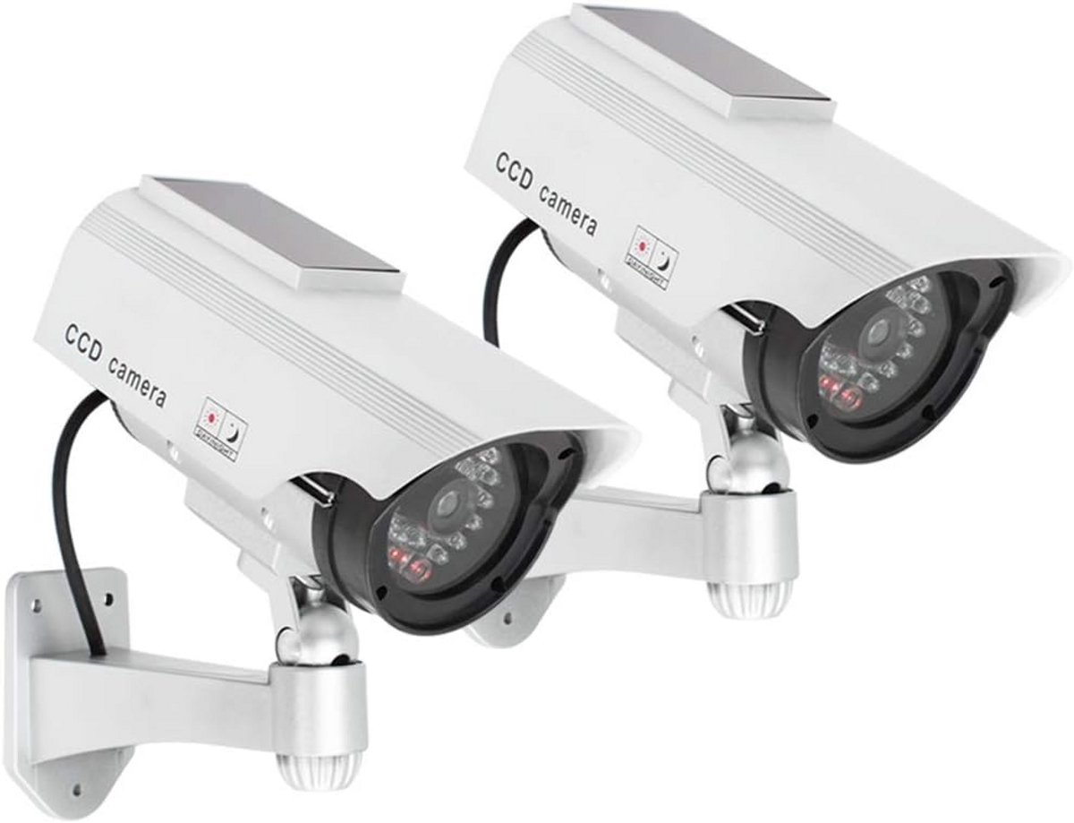 Set van 2 Buiten & Binnen Dummy Camera's met Zonnepaneel LED en Muurbeugel