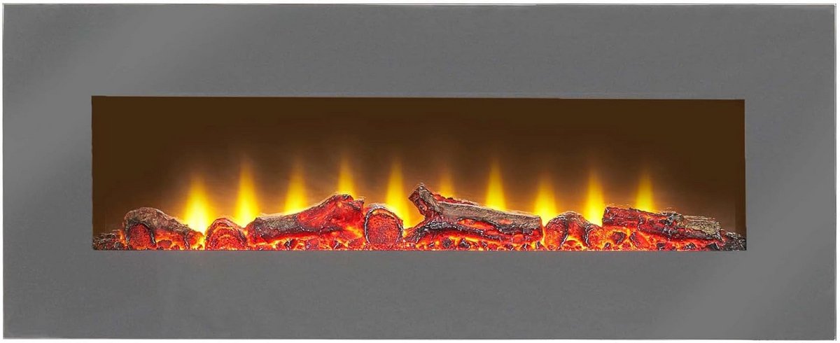 Elektrische Wandhaard met Afstandsbediening en LED Vlam Effect, Grijs
