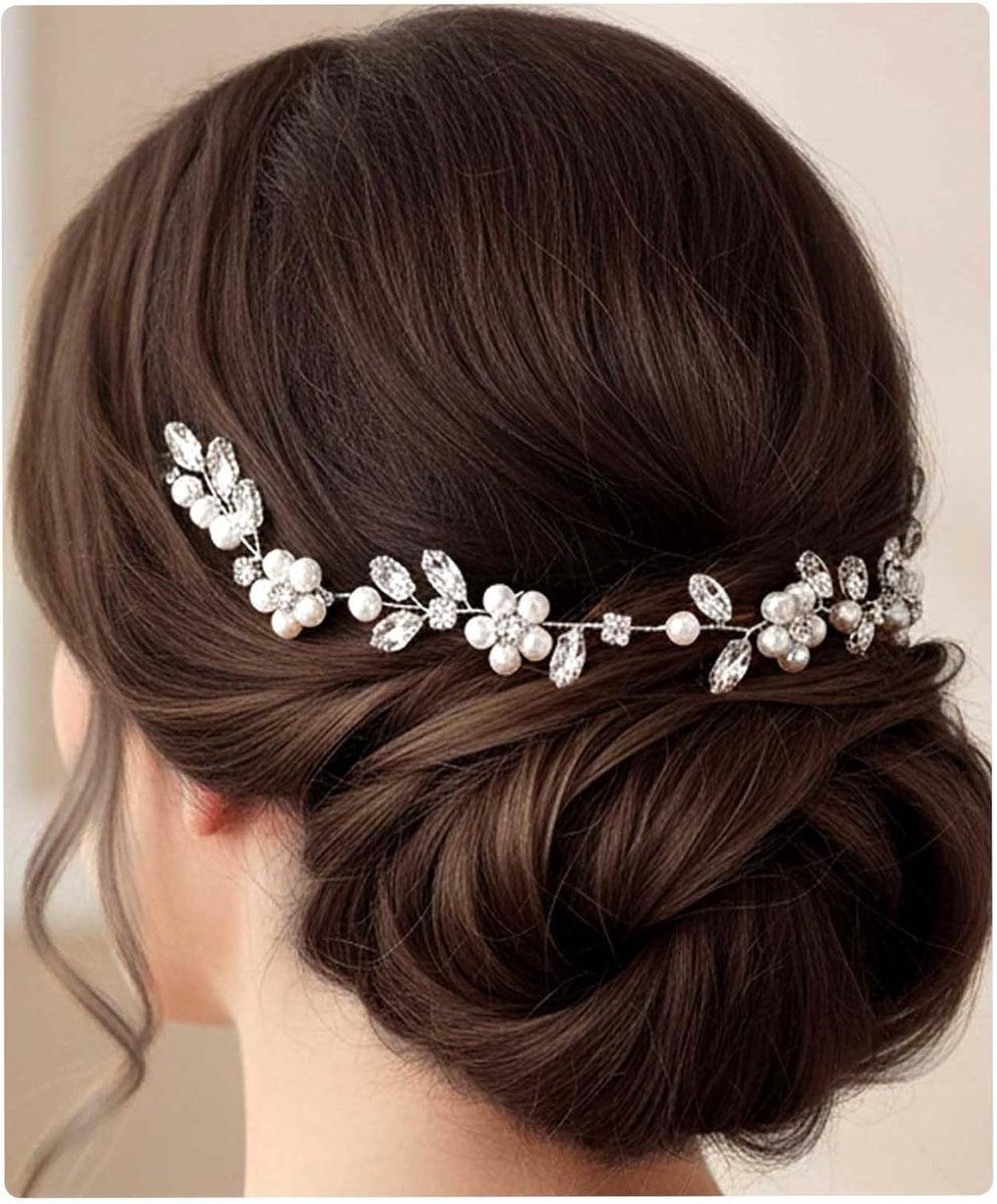 Bruidshaaraccessoire Zilver Bloem Parel Haarstuk voor Bruiloft en Feest