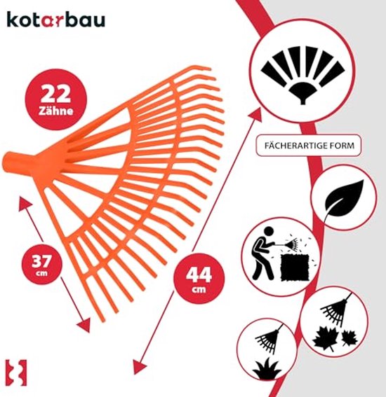 KOTARBAU® Bladhark, Tuinhark van Kunststof, 44 cm, Oranje, zonder Steel, Gazonhark, Waaierbezem, Lichtgewicht Hark, Stevige Hark van Merkloos	 — afbeelding 4