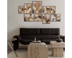 YS Schilderij YSART Wanddecoratie Set 3 Luik Abstract Goud Zwart Acryl Schilderijen met Lijst Flits van Inspiratie