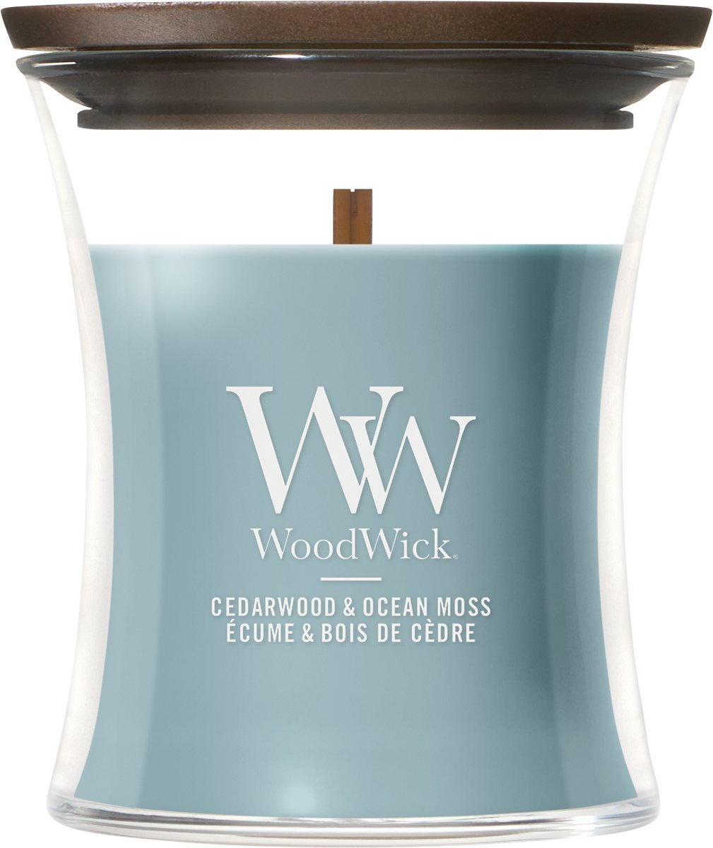 WoodWick Hourglass - Cedarwood & Ocean Moss - Mini Geurkaars - Tot 30 branduren
