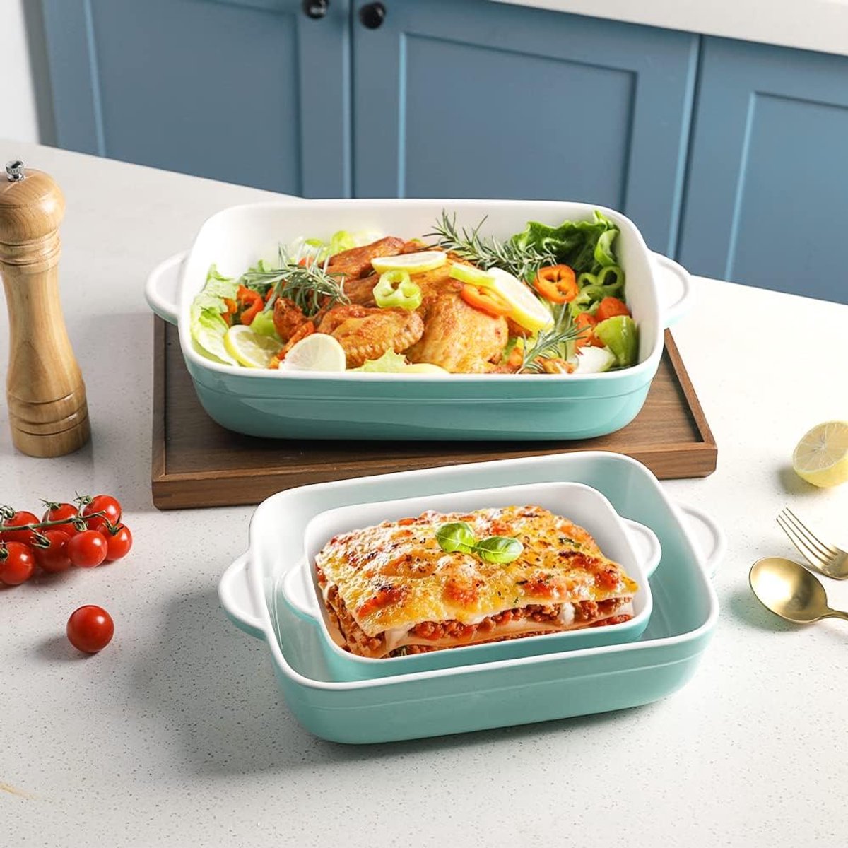 Set van 3 Rechthoekige Keramische Ovenschalen Met Handvatten - 13x9 Inch - Ideaal voor Lasagne, Ovenschotels en Cake — cadeau in Kookcadeaus - foto 3