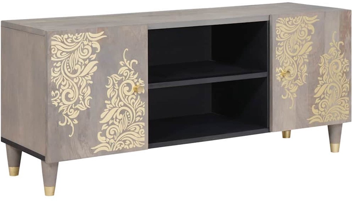 vidaXL - TV - Kast - met - plank - Grijs - 105 - x - 33 - x - 46 - cm - Massief - Mango - Hout