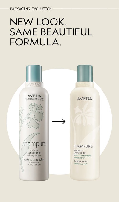 Twee AVEDA Shampure conditioner flessen, de verpakking is geëvolueerd.