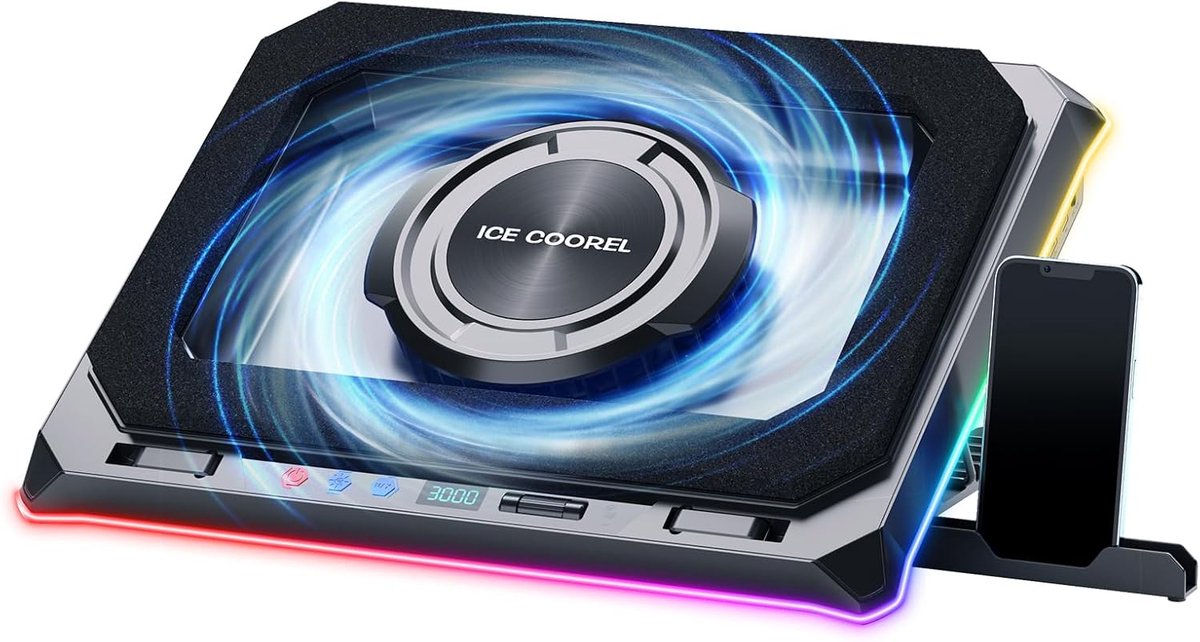 Krachtig Laptop Koelpad voor Gaming Laptops (15-21 inch) met Instelbare Snelheid en RGB Verlichting