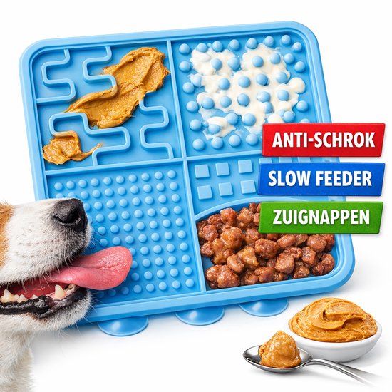 Likmat Hond – Anti Schrok Mat – Slow Feeder Hond – Likmat met Zuignappen – Voermat Hond – Honden Likmat – Lichtblauw – 20 cm