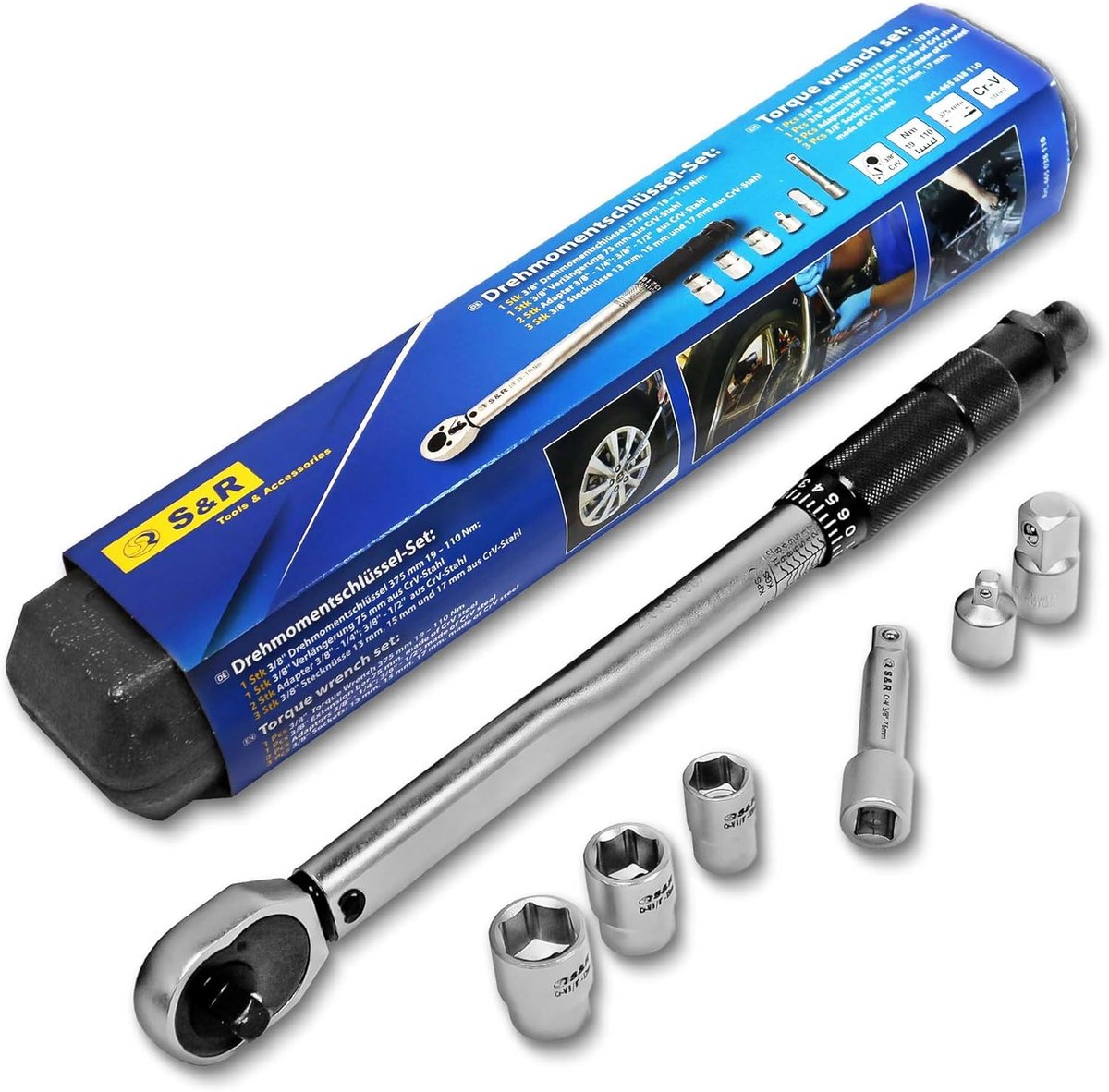 Momentsleutel Set 3/8 inch met Doppen en Verlengstuk - 19-110 Nm