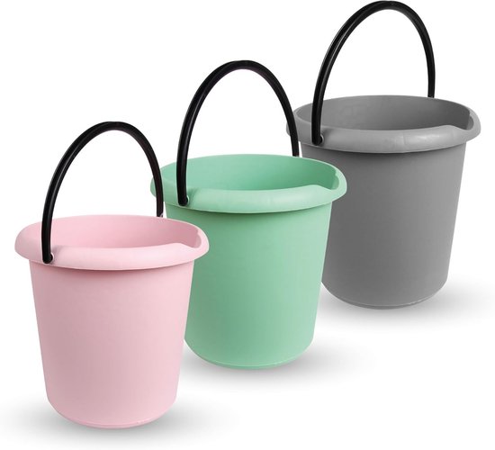 Set van 3 Huishoudemmers 5 Liter, Stevig Kunststof, BPA-vrij, Diverse Kleuren