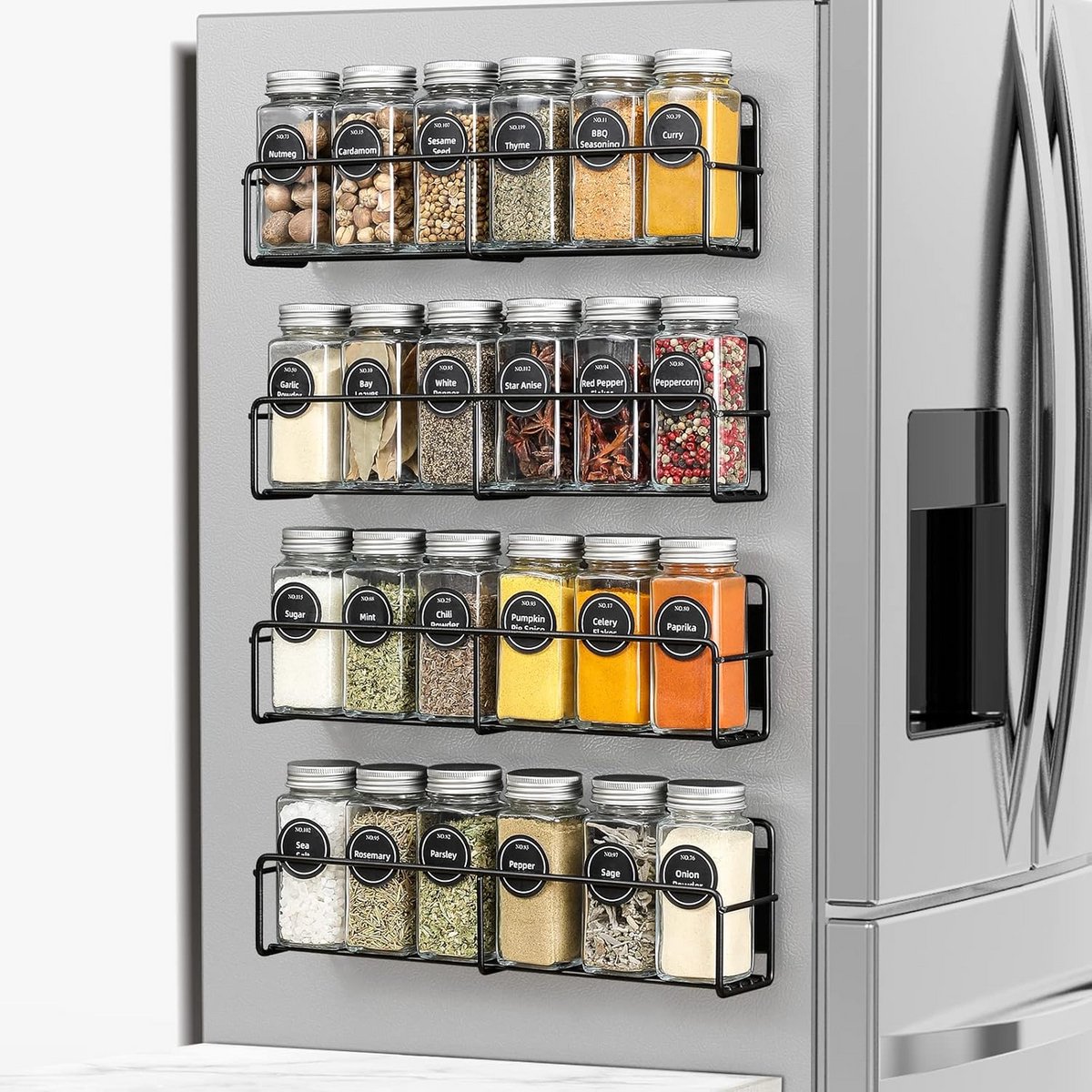 Magnetisch Kruidenrek voor Koelkast - 4-Pack Kruidenorganizer met 24 Potjes en Labels