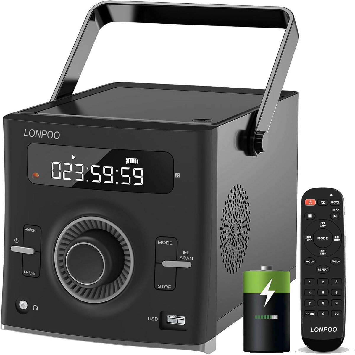 Draagbare CD Speler Boombox met Bluetooth, FM Radio en Oplaadbare Batterij