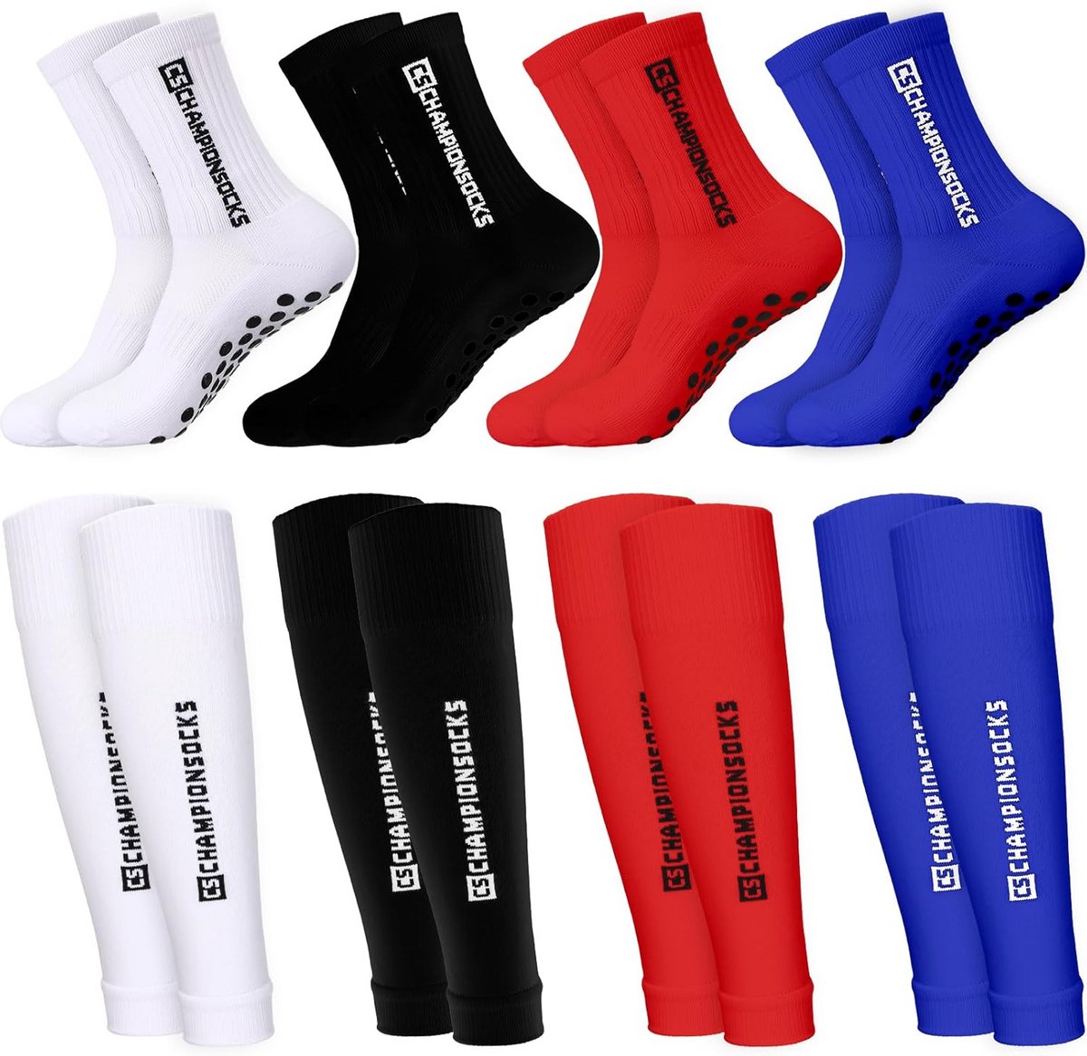 Set van 8 Paar Teensokken en Been Sleeves voor Voetbal en Sport - Antislip Grip