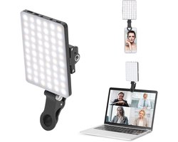 Selfielampje - Inclusief telefoonclip - 3 lichtstanden - Draagbaar cliplampje voor telefoons en laptops - USB oplaadbaar - Compact en lichtgewicht - Perfect voor selfies en online vergaderingen, zwart