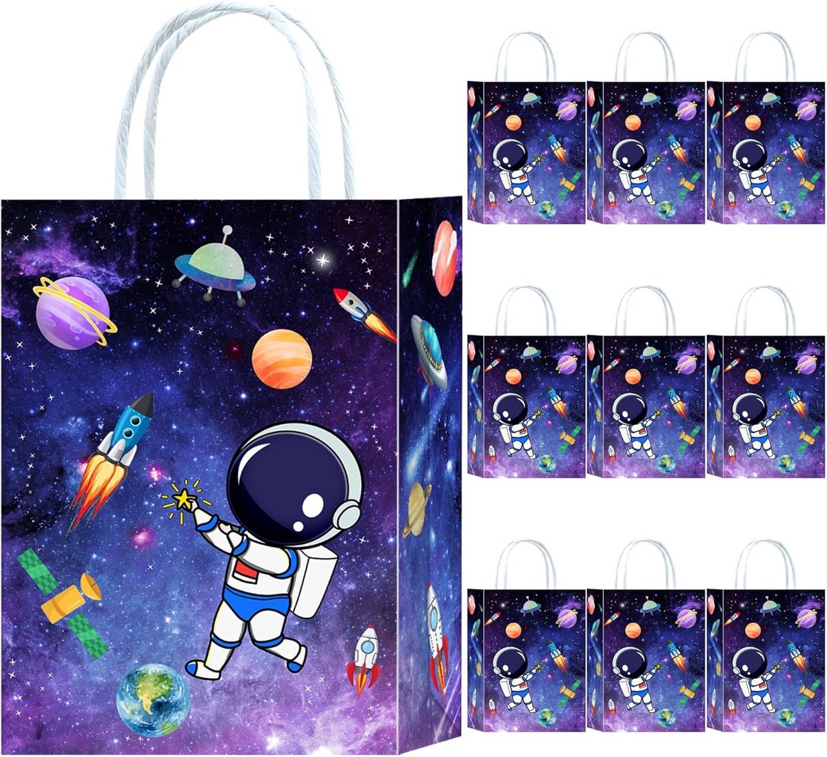 10 Astronaut Ruimtefeest Tassen met Handvat - Cadeautasjes Verjaardag