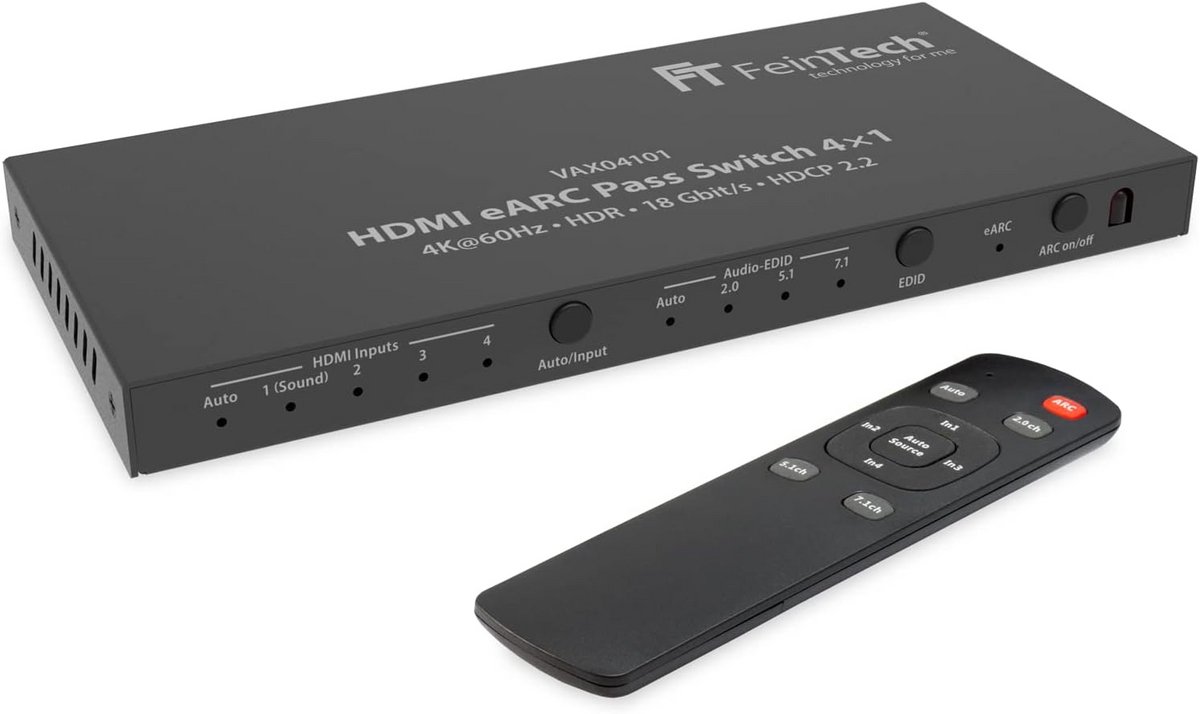 HDMI eARC Switch 4x1 Audio Extractor voor Soundbar met 4K 60Hz, Dolby Vision & Atmos
