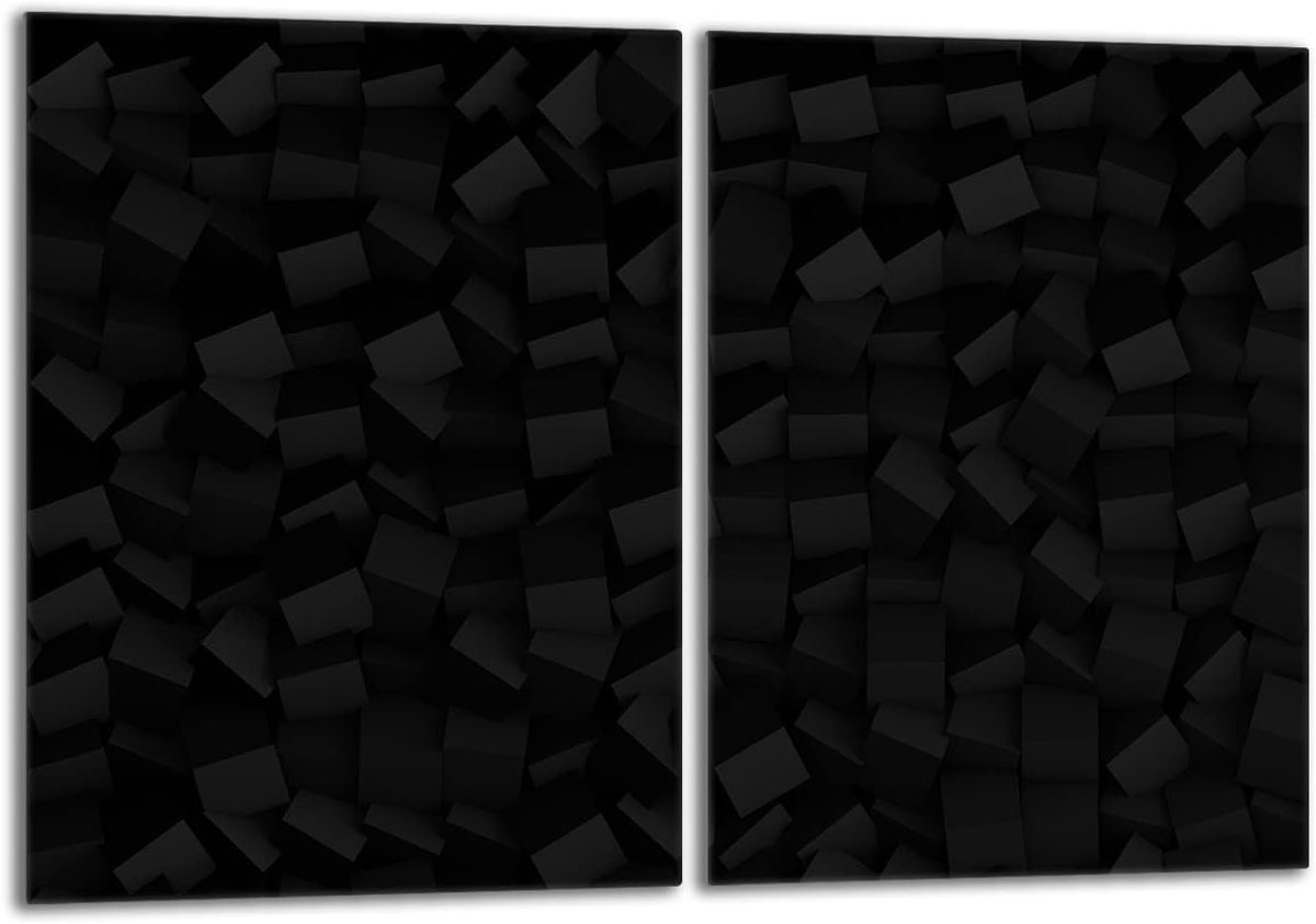 Set van 2 Zwarte Beschermplaten voor Kookplaat: Glasplaat, Snijplank & Spatscherm (40x52 cm)