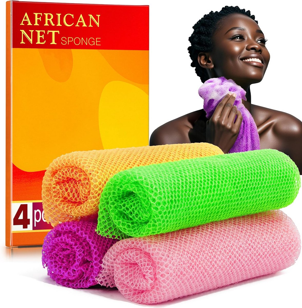 4x Exfoliërende Douche Net Spons - Diepe Peeling voor een Gladde Huid - Sneldrogend