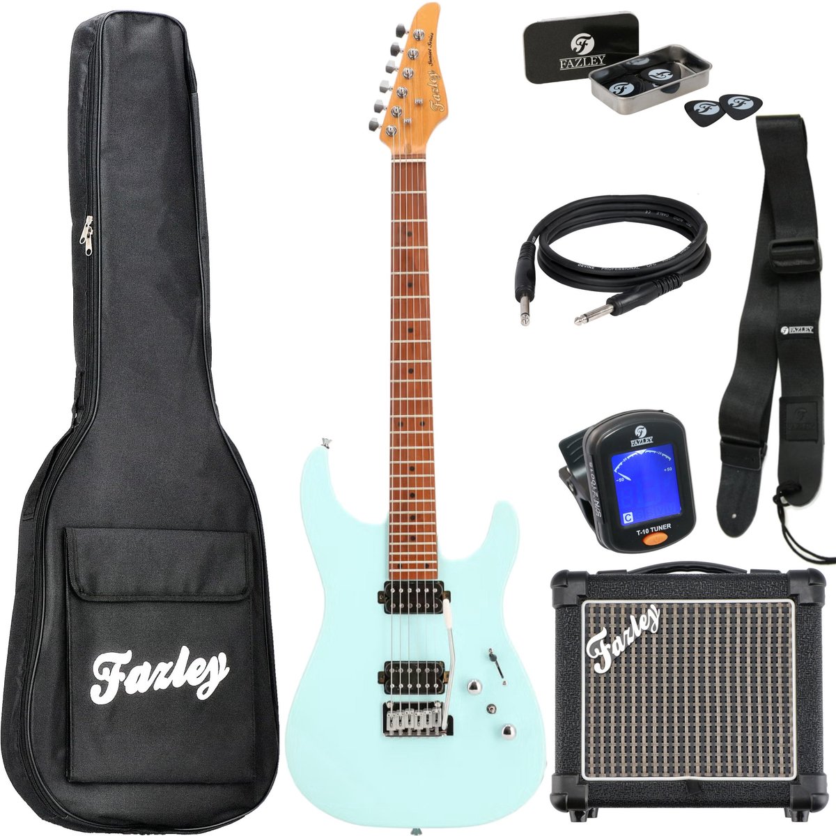 Elektrische gitaar starterset Fazley Sunset Series Sand Shark Sky Blue