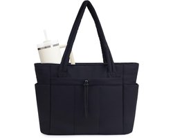 Gewatteerde draagtas met bekerhouder, laptopvak en bevestigingsband voor koffer/trolley - ideaal voor reizen, werk, verpleegkundigen en vrouwen - zwart